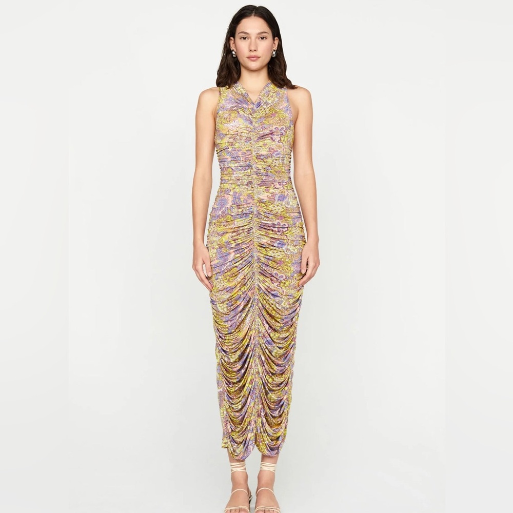 Marie Oliver Meadow Paisley Roxy Midi Dress in Yellow & Purple Retail $332
